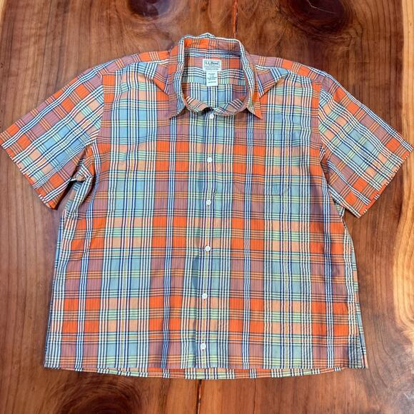 NEW LL Bean Men's Shirt XL Plaid Cotton Button Slightly Fitted Organic S/S RR25 - Picture 1 of 6
